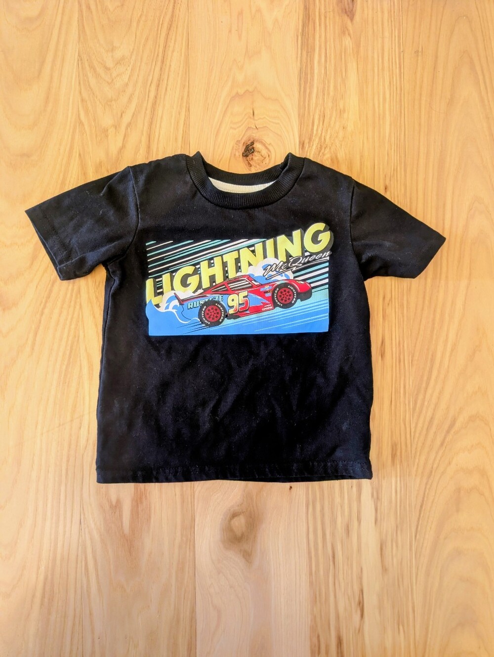 Disney Black Lightning McQueen Graphic Tee with Red and Yellow Accents